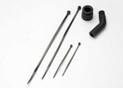 TRAXXAS Pipe coupler, molded (black)/ exhaust deflecter (rubber, black)/ cable ties, long (2)/ cable ties, short (2) 5245X