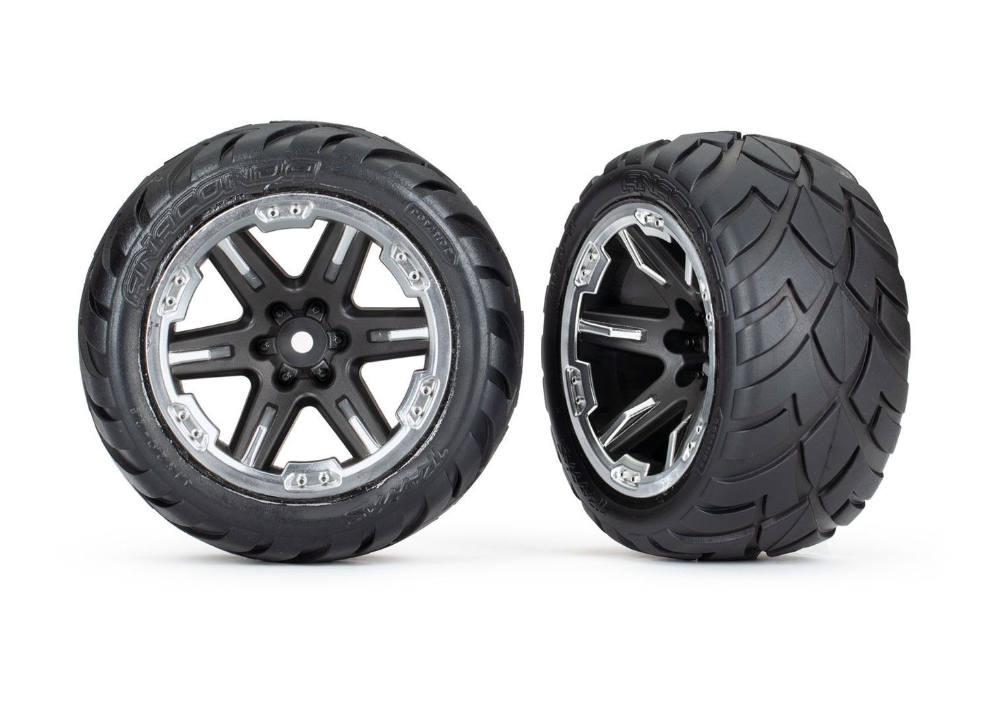 Traxxas Rustler, Anaconda 2.8" Pre-Mounted Tires w/RXT Wheels (2) (Black Chrome) 6775X