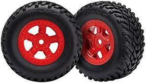 Traxxas Tires And Wheels, Assembled, Glued (Sct Red Wheels, Sct Off-Road Racing Tires) (1 Each, Right & Left 7674R