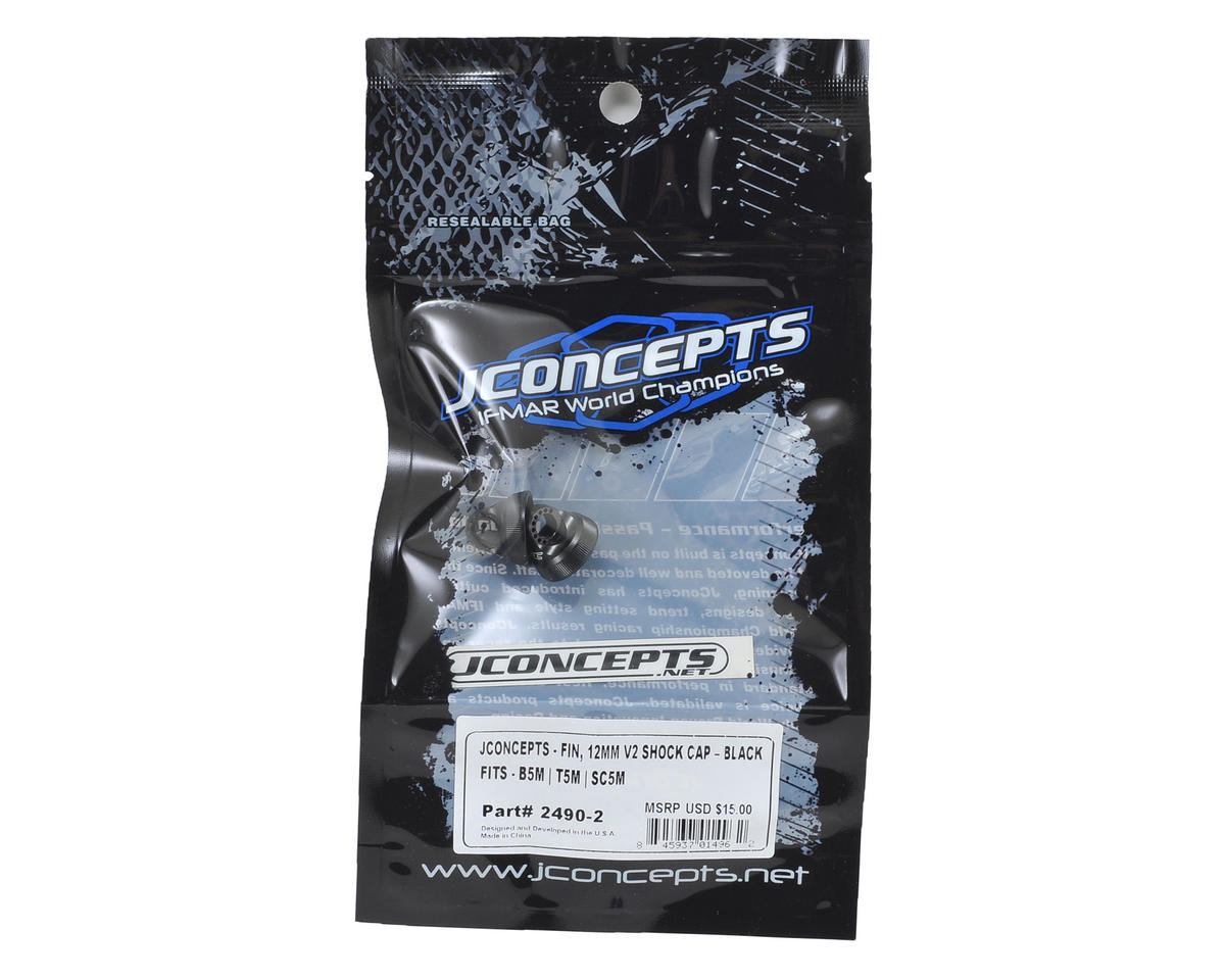 JConcepts Fin Aluminum 12mm V2 Shock Cap (Black) (2) 2490-2