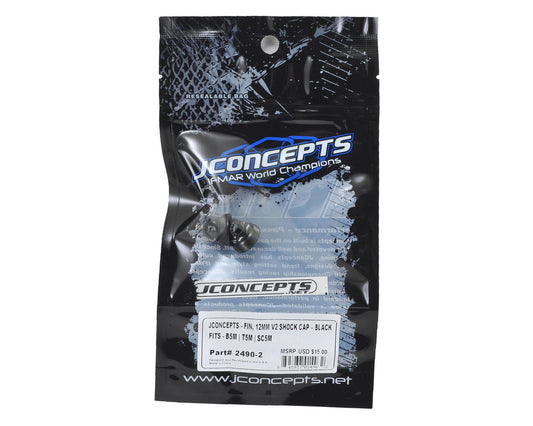 JConcepts Fin Aluminum 12mm V2 Shock Cap (Black) (2) 2490-2