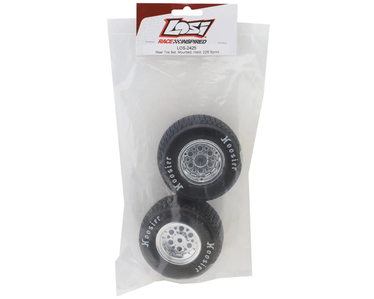Losi 22S Sprint Rear Pre-Mounted Hoosier Tires (Chrome) (2) (Hard) LOS-2425