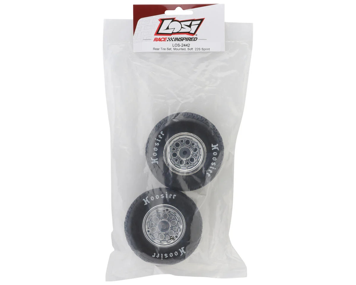 Losi 22S Sprint Rear Pre-Mounted Hoosier Tires (Chrome) (2) (Soft) LOS-2442