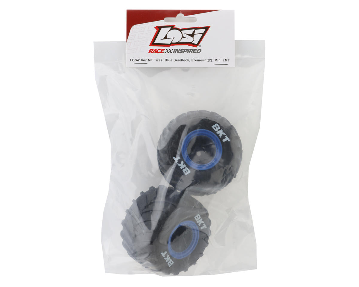 Losi Mini LMT Pre-Mounted Monster Truck Tires (Blue) (2) (Front/Rear) w/12mm Hex LOS41047