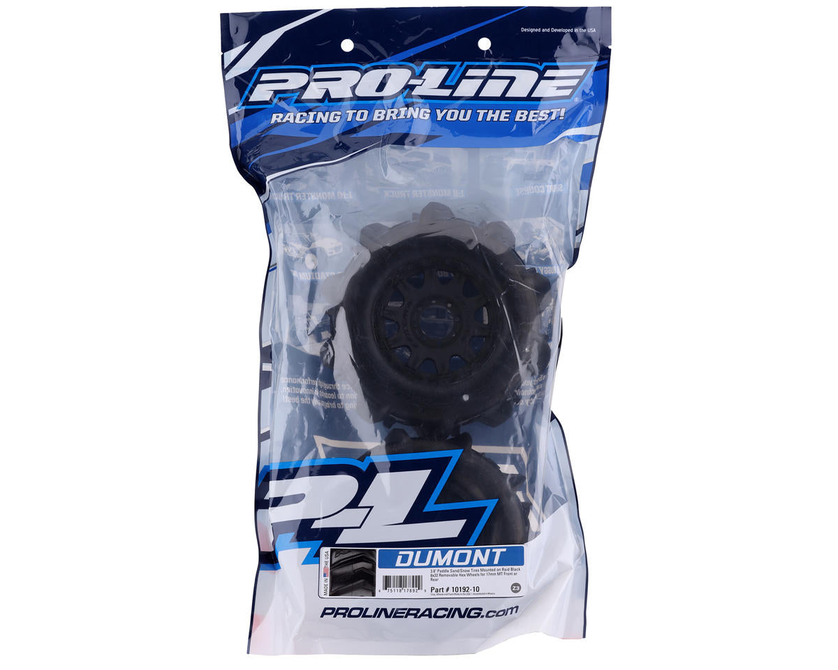 Pro-Line Dumont 3.8" Pre-Mounted Truck Tires (2) (Black) (Z3) w/Raid 8x32 Removable Hex Wheels PRO1019210