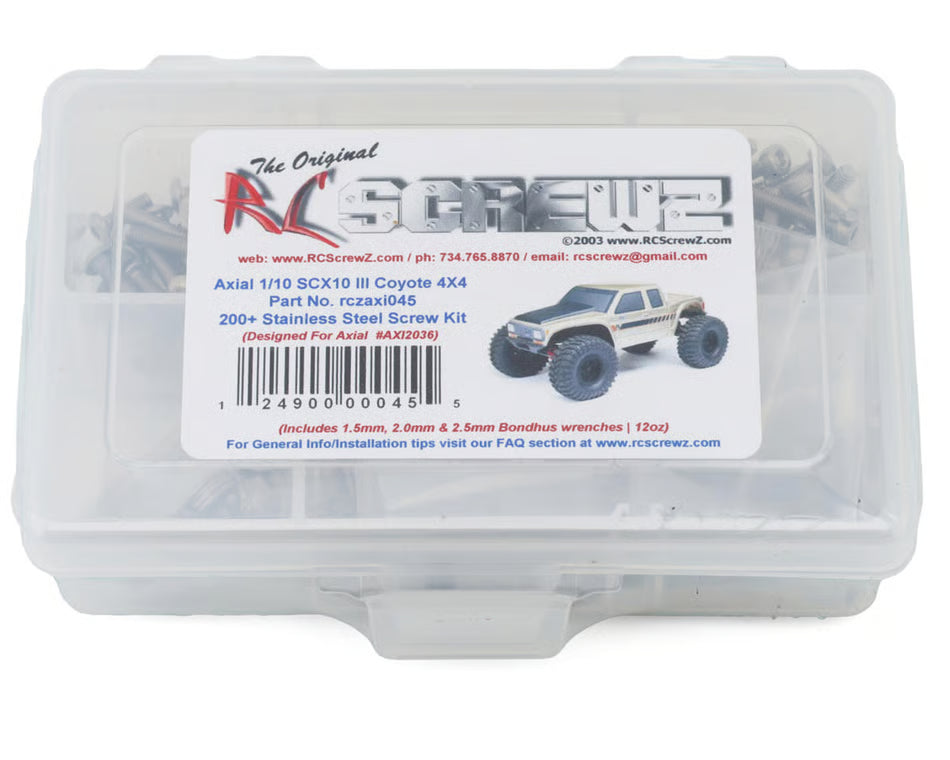 RC Screwz Axial® SCX10 III Coyote Stainless Steel Screw Kit RCZAXI045