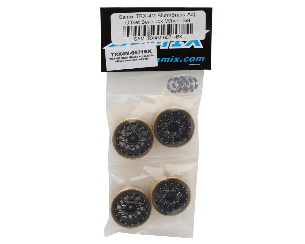 Samix Traxxas TRX-4M Aluminum/Brass Bead-lock Wheel Set (Black) (4) (35g) (Adj. Offset) 6671-BK