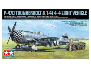 Tamiya Republic P-47D Thunderbolt Bubbletop 1/48 Model Airplane Kit w/1/4-Ton 4x4 Light Vehicle TAM25214