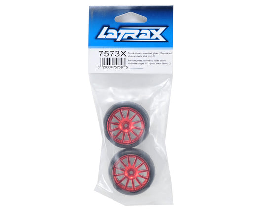 Traxxas LaTrax Pre-Mounted Slick Tires & 12-Spoke Wheels (Red Chrome) (2) 7573x