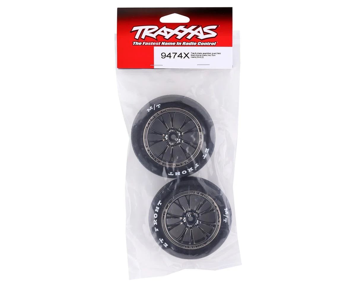 Traxxas Drag Slash Front Pre-Mounted Tires (Black Chrome) (2) w/Weld Wheels & 12mm Hex 9474X