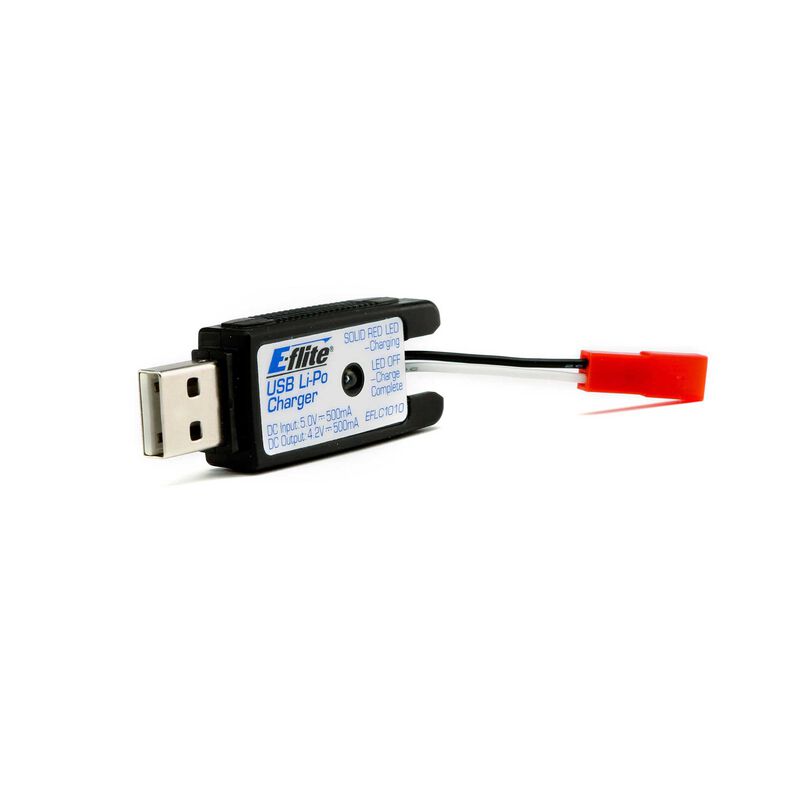 1S USB Li-Po Charger, 500mA, JST: 180 QX HD E-flite - EFLC1010