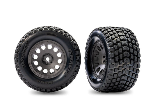 TRAXXAS Gray Rear Mini XRT Wheels w/ Gravix Tires (2) 10775-GRAY