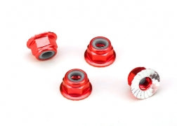 TRAXXAS Nuts, aluminum, flanged, serrated (4mm) (RED-anodized) (4) 1747A