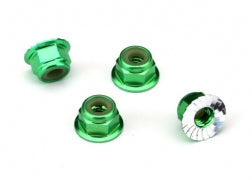 TRAXXAS Nuts, aluminum, flanged, serrated (4mm) (GREEN-anodized) (4) 1747G