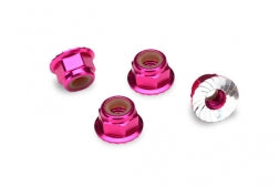 TRAXXAS Nuts, aluminum, flanged, serrated (4mm) (PINK-anodized) (4) 1747P