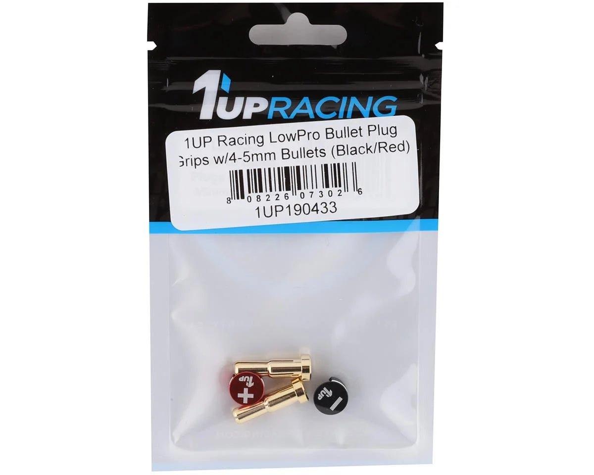 1UP Racing LowPro Bullet Plug Grips w/4-5mm Bullets (Black/Red) 190433