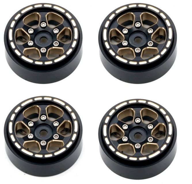 Power Hobby 1.0" Black Brass Beadlock Crawler Wheels, 1/24 Traxxas Trx-4M PHBTRX610