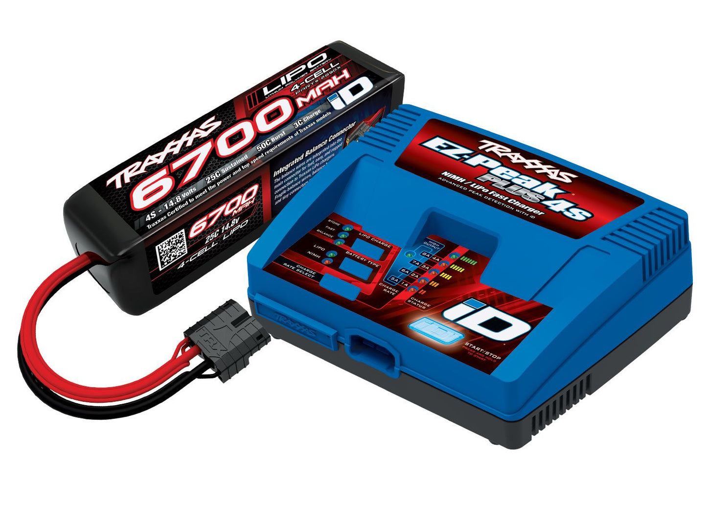 TRAXXAS 4S LIPO Battery/charger completer pack (includes 2981 EZ-Peak Plus 4s iD charger (1), 2890X 6700 mAh 14.8 V 4-cell 25C LiPo battery (1))  2998