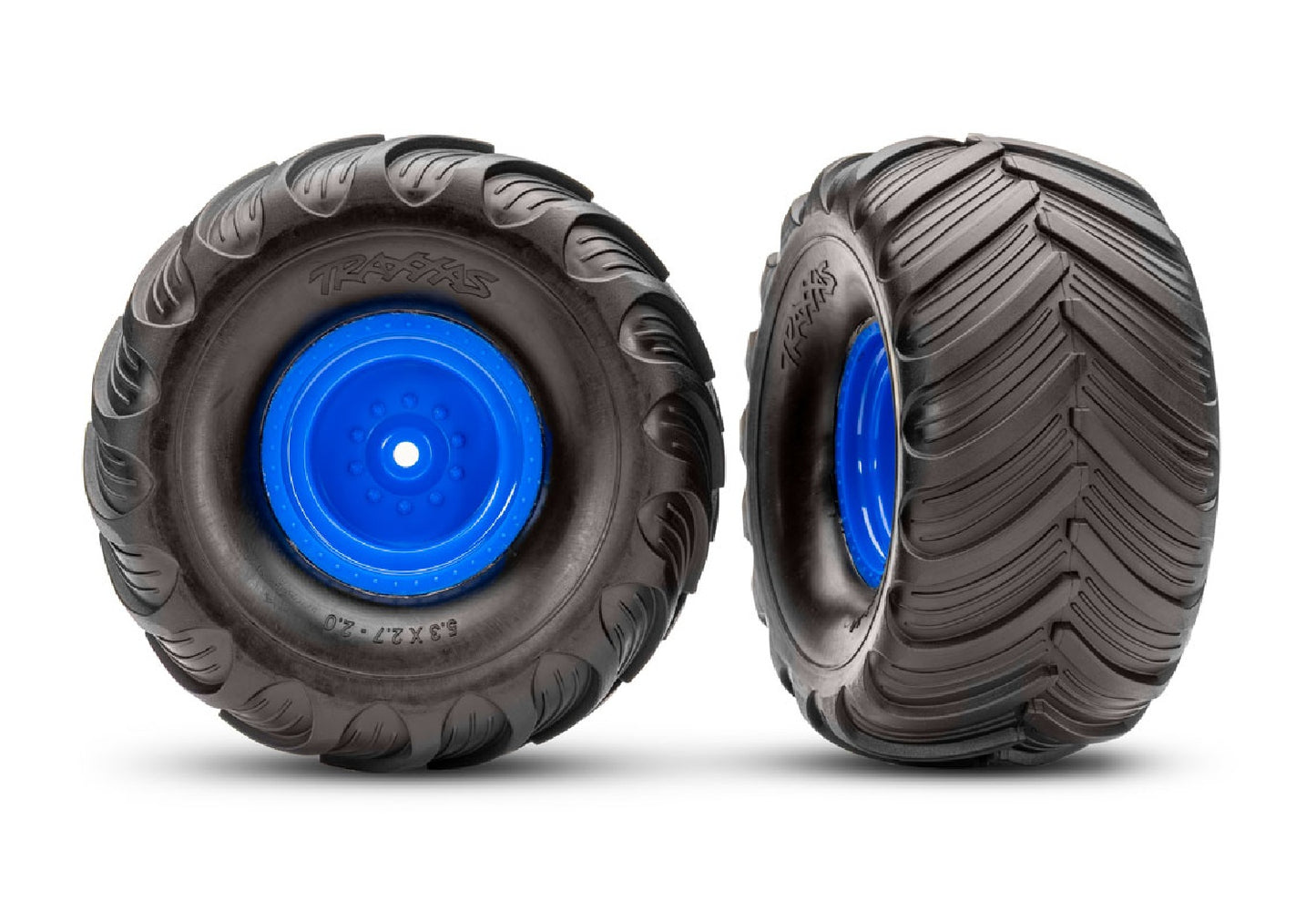 TRAXXAS Blue Monster Truck Wheels & Terra Groove Tires (2) 3663-BLUE