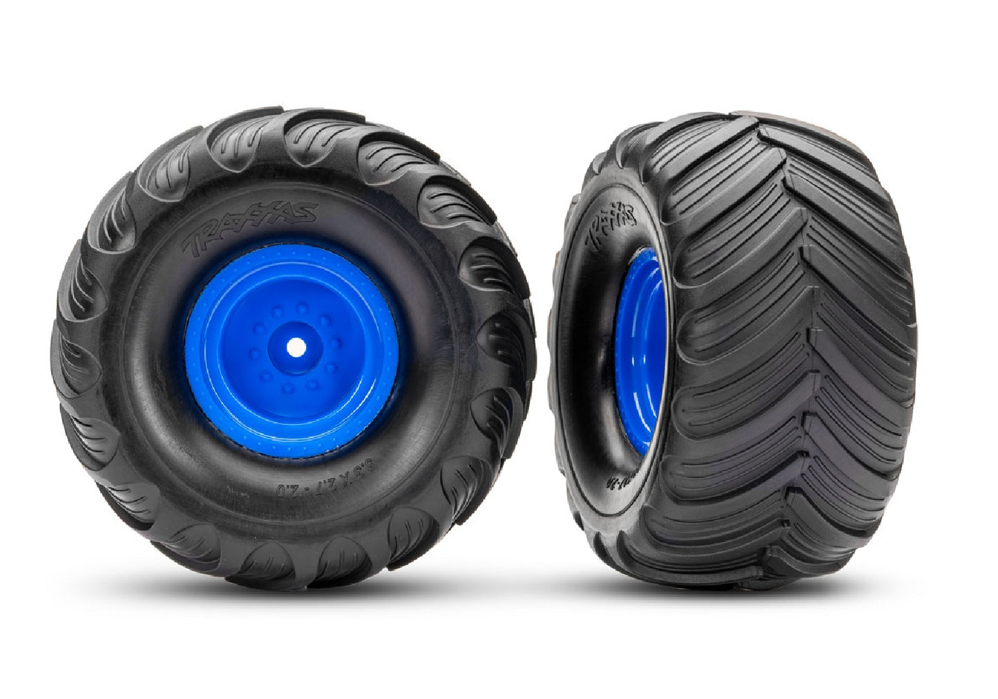 TRAXXAS Blue Monster Truck Wheels & Terra Groove Tires (2) 3665-BLUE
