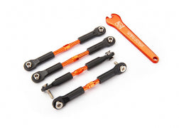 TRAXXAS Turnbuckles, aluminum (orange-anodized), camber links, front, 39mm (2), rear, 49mm (2) (assembled w/rod ends & hollow balls)/ wrench 3741T