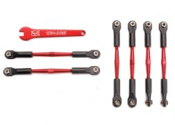 Turnbuckles, aluminum (red-anodized), camber links, 58mm (4)/ front toe links, 61mm (2) (assembled with rod ends and hollow balls)/ aluminum 5mm wrench (red-anodized) 5539x