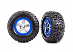 Traxxas Tires & wheels, assembled, glued (SCT chrome, blue beadlock style wheels, BFGoodrich® Mud-Terrain™ T/A® KM2 tires, foam inserts) (2) 5867a