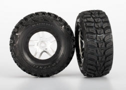 TRAXXAS Tire & wheel assy, glued (S1 compound) (SCT Split-Spoke satin chrome, black beadlock wheel, Kumho tire, insert) (2) (front/rear) 5976r