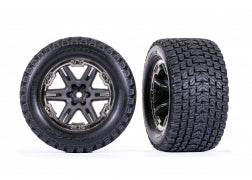 TRAXXAS Tires & wheels, assembled, glued (2.8") (RXT charcoal gray & black chrome wheels, Gravix™ tires, foam inserts) (4WD electric front/rear, 2WD electric front only) (2) (TSM rated)