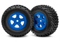 Traxxas 1/18 SCT Pre-Mounted Tires w/SCT Wheels (Blue) (2) 7674