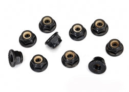 Nuts, 4mm flanged nylon locking, serrated (black) (10) 8347