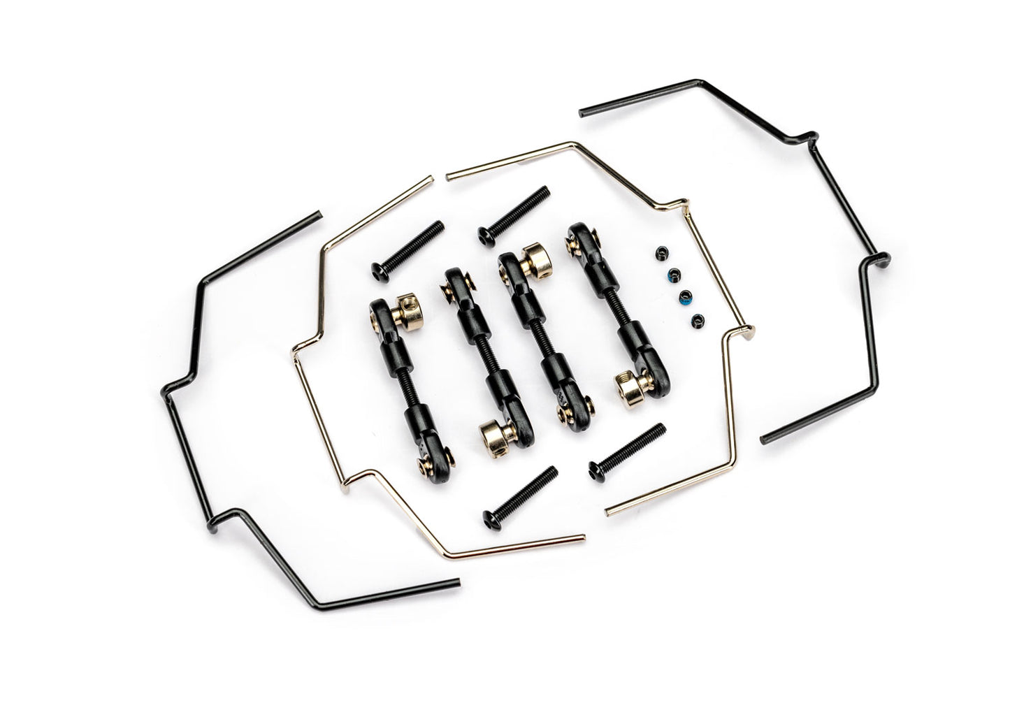 Sway bar kit for Traxxas JATO 4X4 including front and rear sway bars with installation hardware, laid out on a white background.