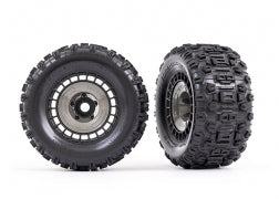 TRAXXAS Tires & wheels, assembled, glued (3.8" black wheels, gray wheel covers, Sledgehammer® tires, foam inserts) (2) 9572