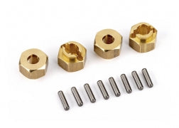 Wheel hubs, 7mm hex, brass (1 gram each) (4)/ axle pins (8) 9750X