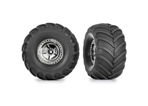 TRAXXAS Tires & Wheels Assembled Chrome 1.2" wheels, Chevron 3.0x1.0 tires (2) 9867