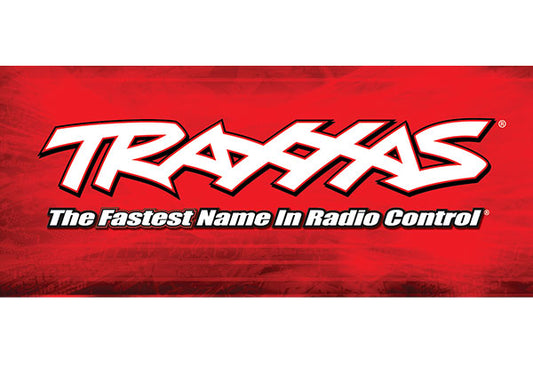 Traxxas® racing banner, red & black (3x7 feet) 9909