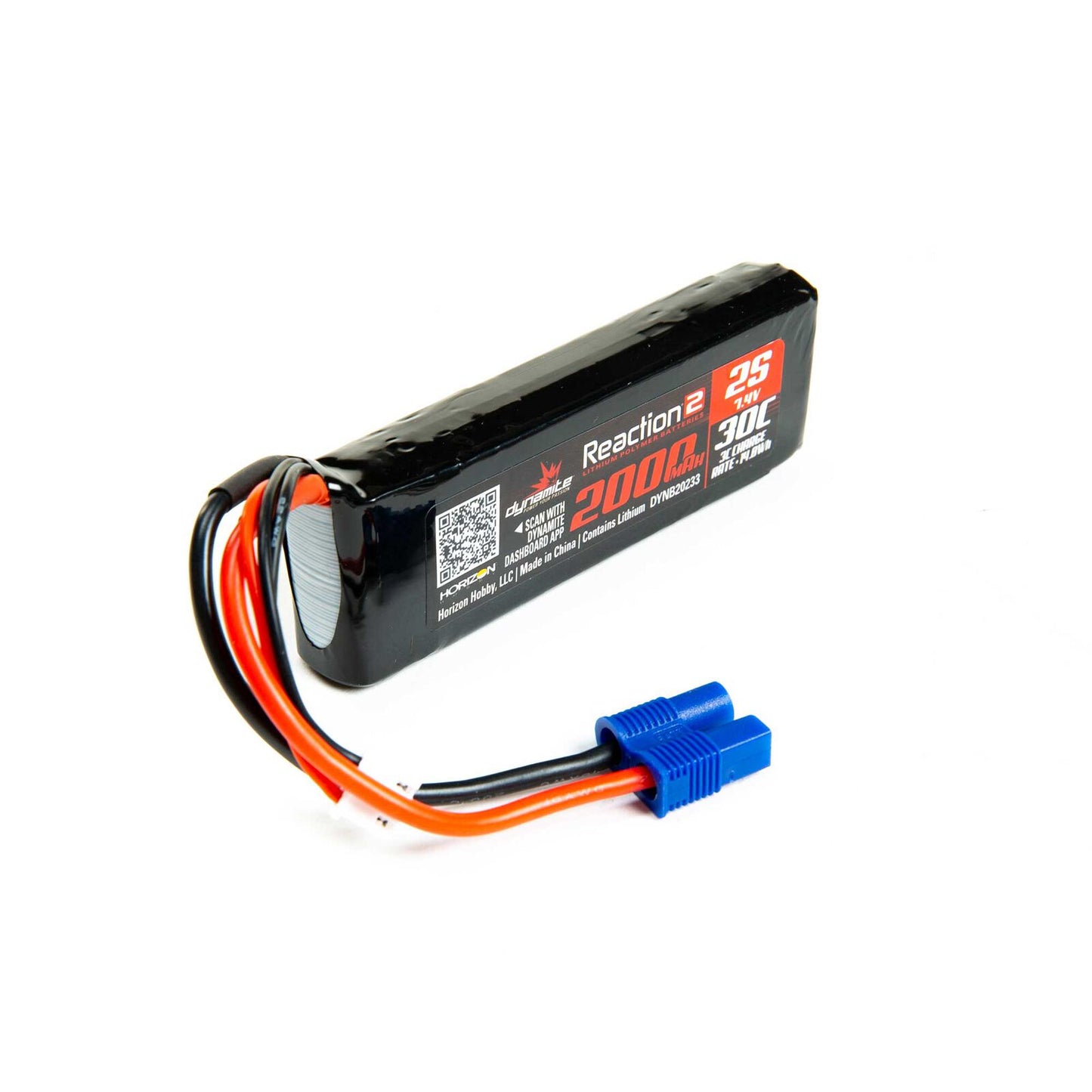 7.4V 2000mAh 2S 30C Reaction 2.0 LiPo Battery: EC3 DYNB20233