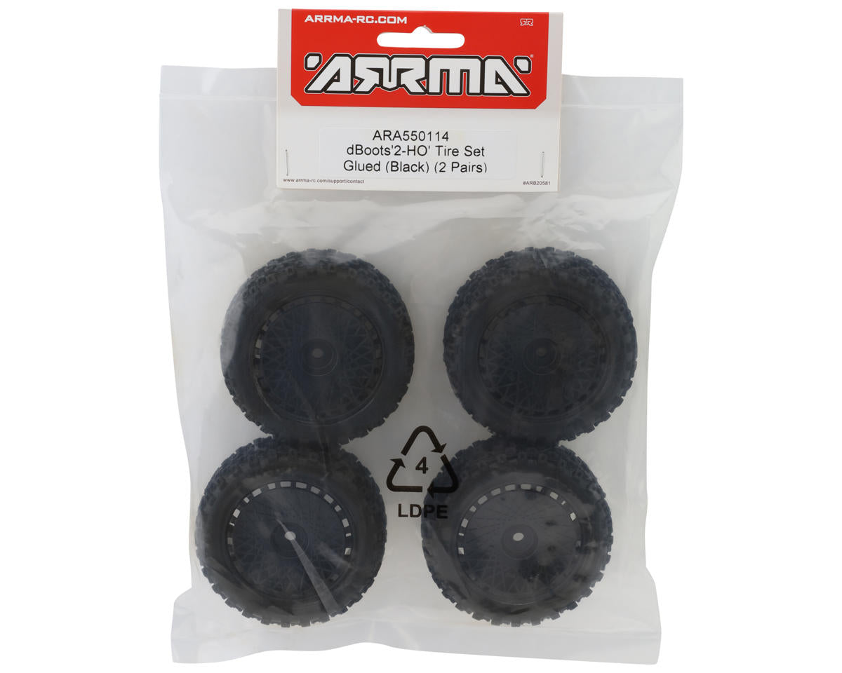 Arrma dBoots "2-HO" Pre-Mounted Tire Set (Black) (4) ARA550114