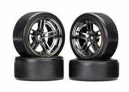 Traxxas 4-Tec 2.0 1.9" Front & Rear Pre-Mounted Drift Tires (Black Chrome) w/12mm Hex Split-Spoke Wheels (4) 8378