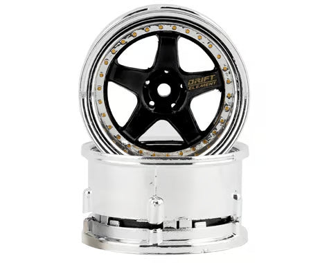 DS Racing Drift Element 5 Spoke Drift Wheels (Black & Chrome w/Gold Rivets) (2) w/12mm Hex