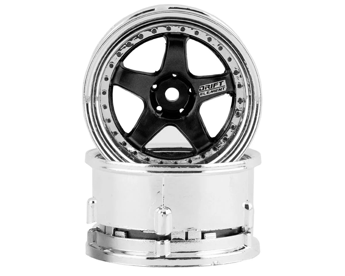 DS Racing MST Drift Element 5 Spoke Drift Wheels (Black & Chrome w/Black Rivets) (2) DSC-DE-014