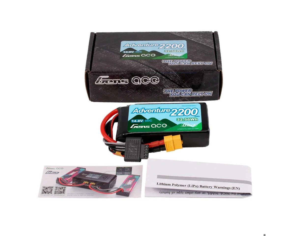 Gens Ace 4S 60C G-Tech Adventure LiPo Battery (14.8V/2200mAh) w/XT60 Connector GEA224S60X6GT