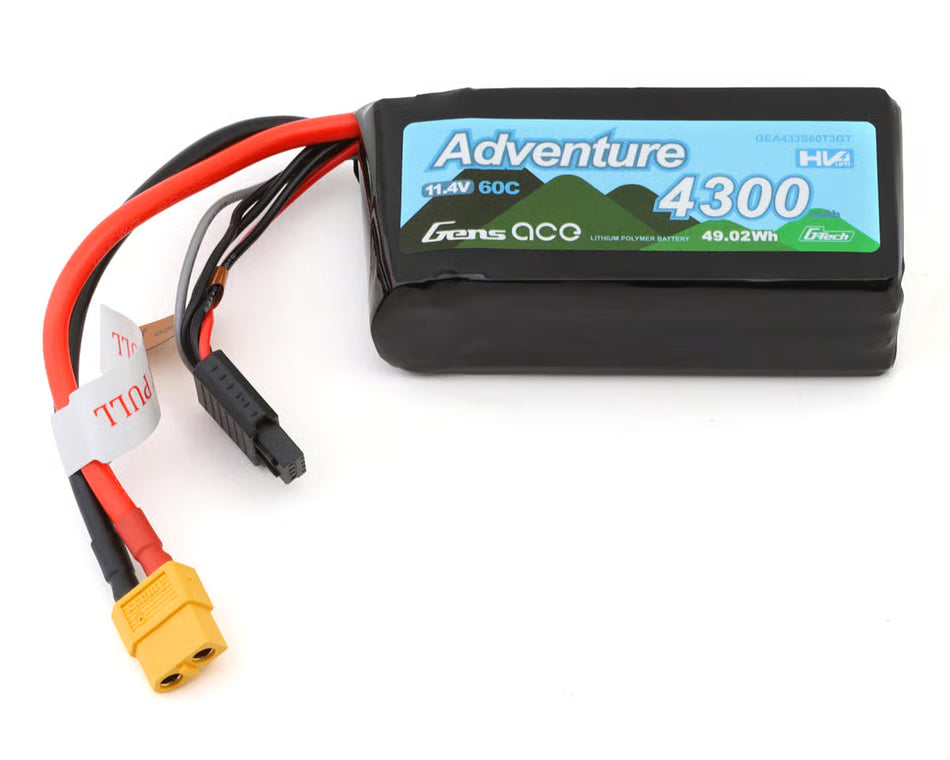 Gens Ace G-Tech Smart 3S LiHV Battery 60C (11.4V/4300mAh) w/Universal Connector GEA433S60T3GT