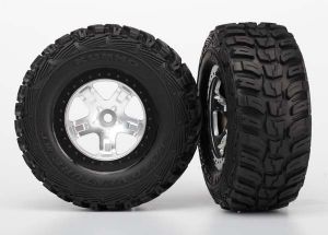 TRAXXAS Tire & wheel assy, glued (SCT satin chrome, black beadlock style wheels, Kumho tires, foam inserts) (2) (4WD front/rear, 2WD rear only) 5880