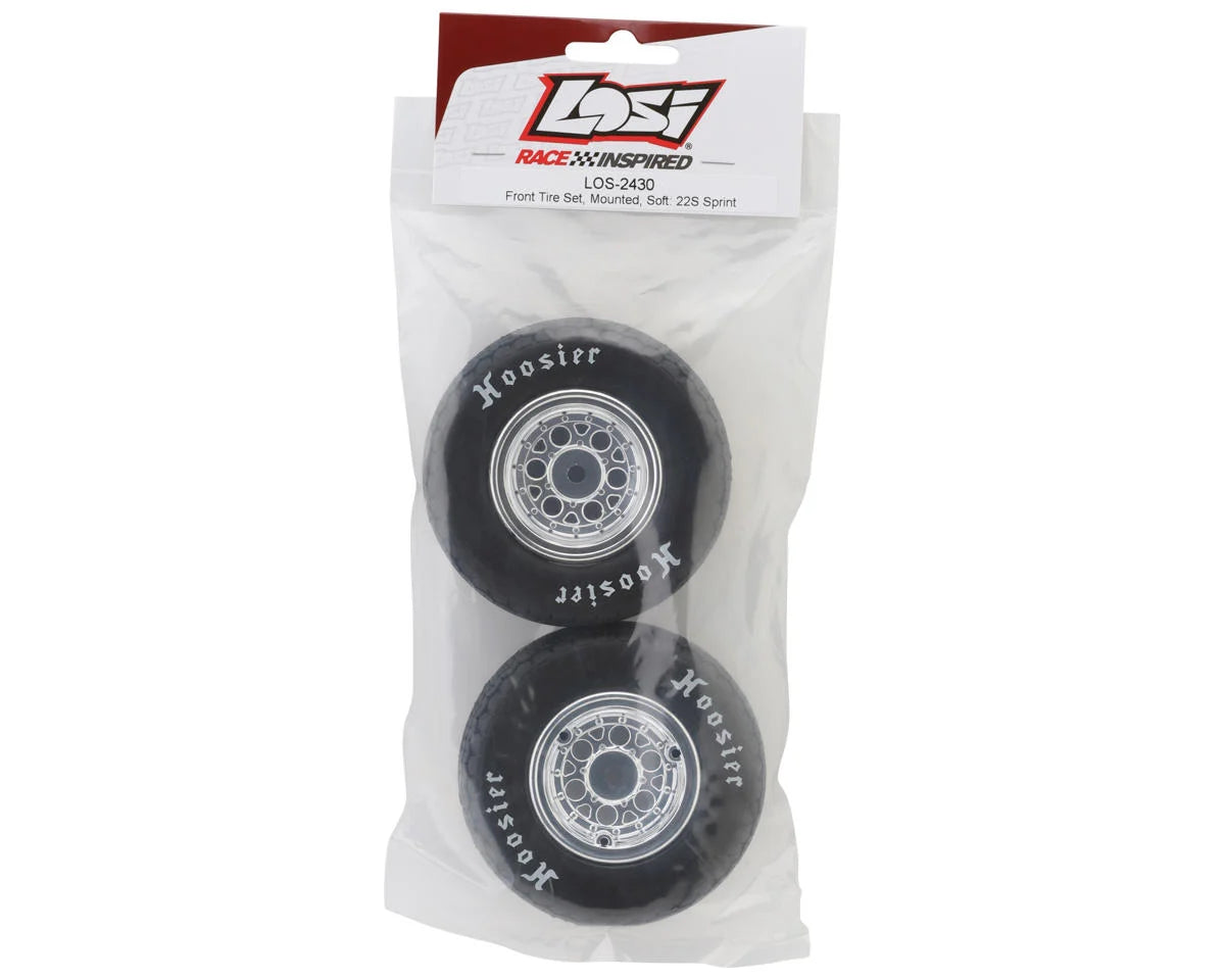 Losi 22S Sprint Front Pre-Mounted Hoosier Tires (Chrome) (2) (Soft) LOS-2430
