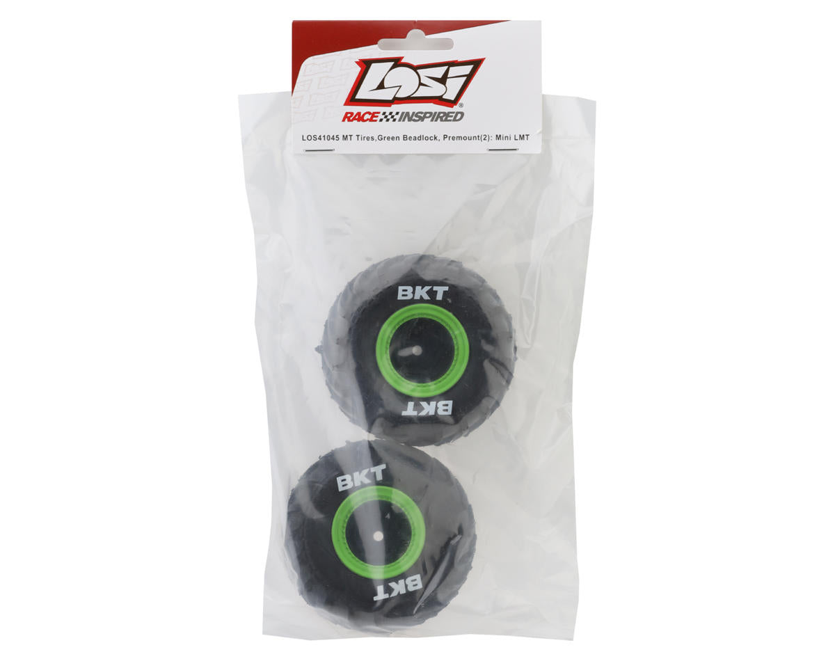 Losi Mini LMT Pre-Mounted Monster Truck Tires (Green) (2) (Front/Rear) w/12mm Hex  LOS41045