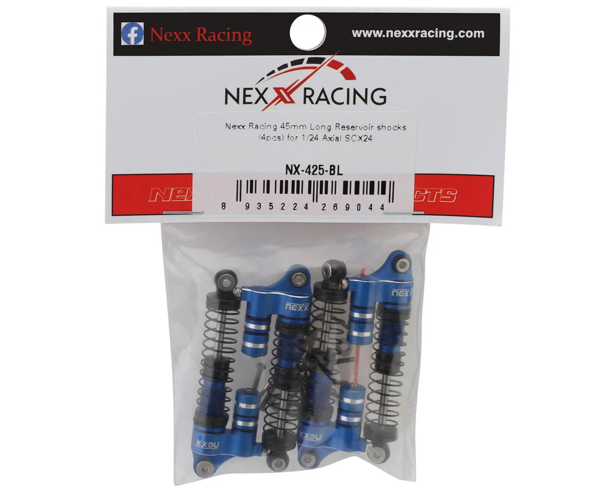 NEXX Racing SCX24 45mm Aluminum Oil-Filled Threaded Reservoir Shocks (Blue) (4)  NX-425-BL
