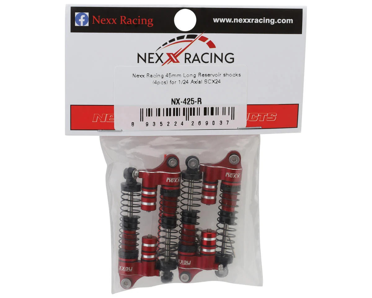 NEXX Racing SCX24 45mm Aluminum Oil-Filled Threaded Reservoir Shocks (Red) (4) NX-425-R