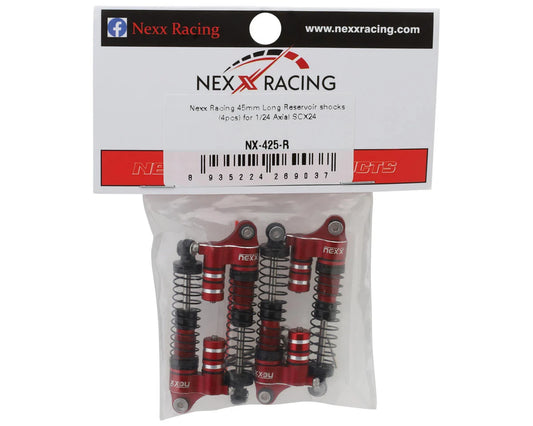 NEXX Racing SCX24 45mm Aluminum Oil-Filled Threaded Reservoir Shocks (Red) (4) NX-425-R