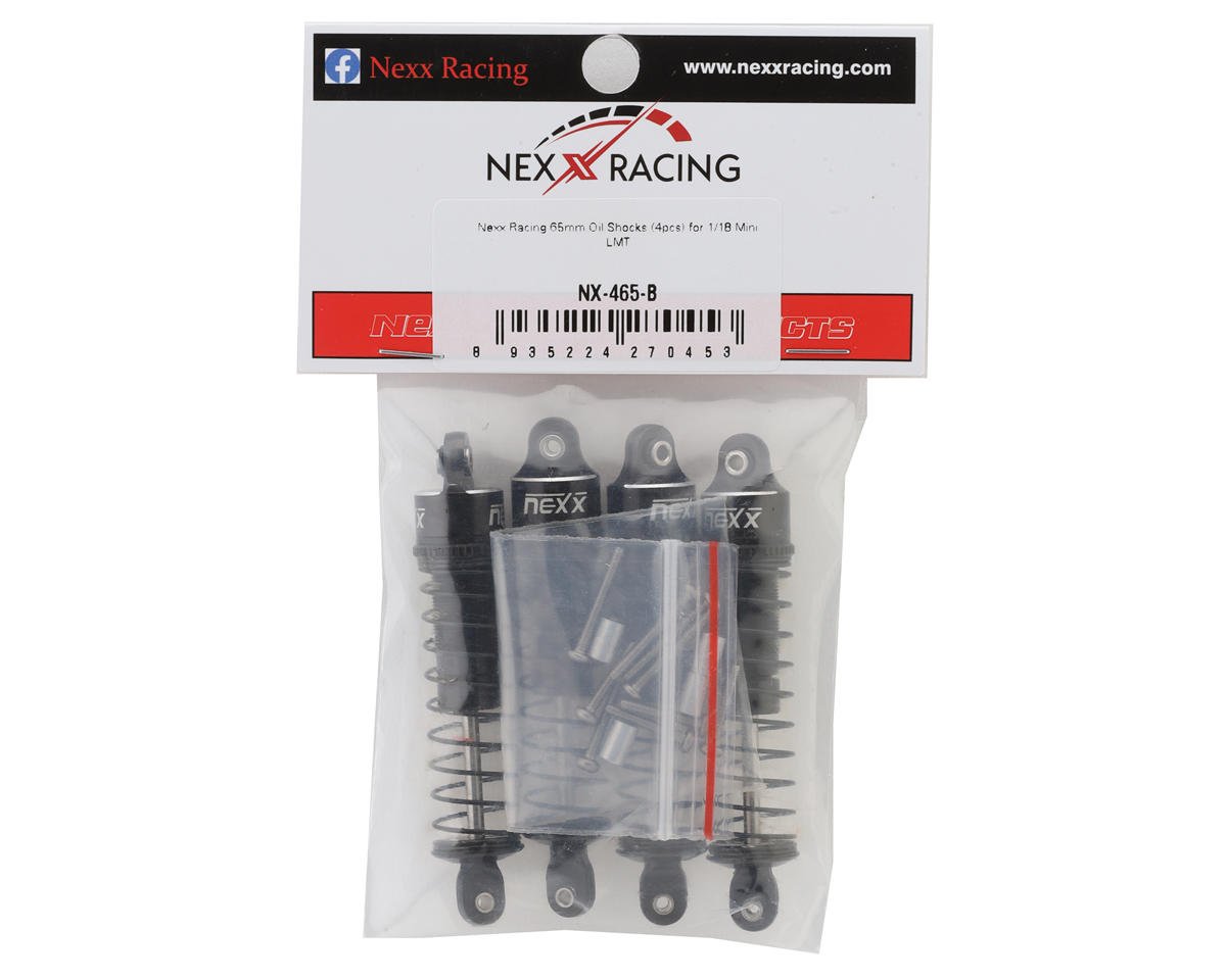 NEXX Racing Losi Mini LMT Aluminum 65mm Oil-Filled Threaded Shocks (Black) (4) NX-465-B